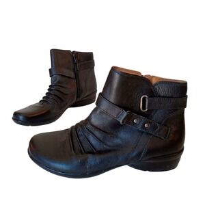 Naturalizer Ankle Boots Womens 6.5 Black Ruched Leather N5 Comfort Wedge Bootie